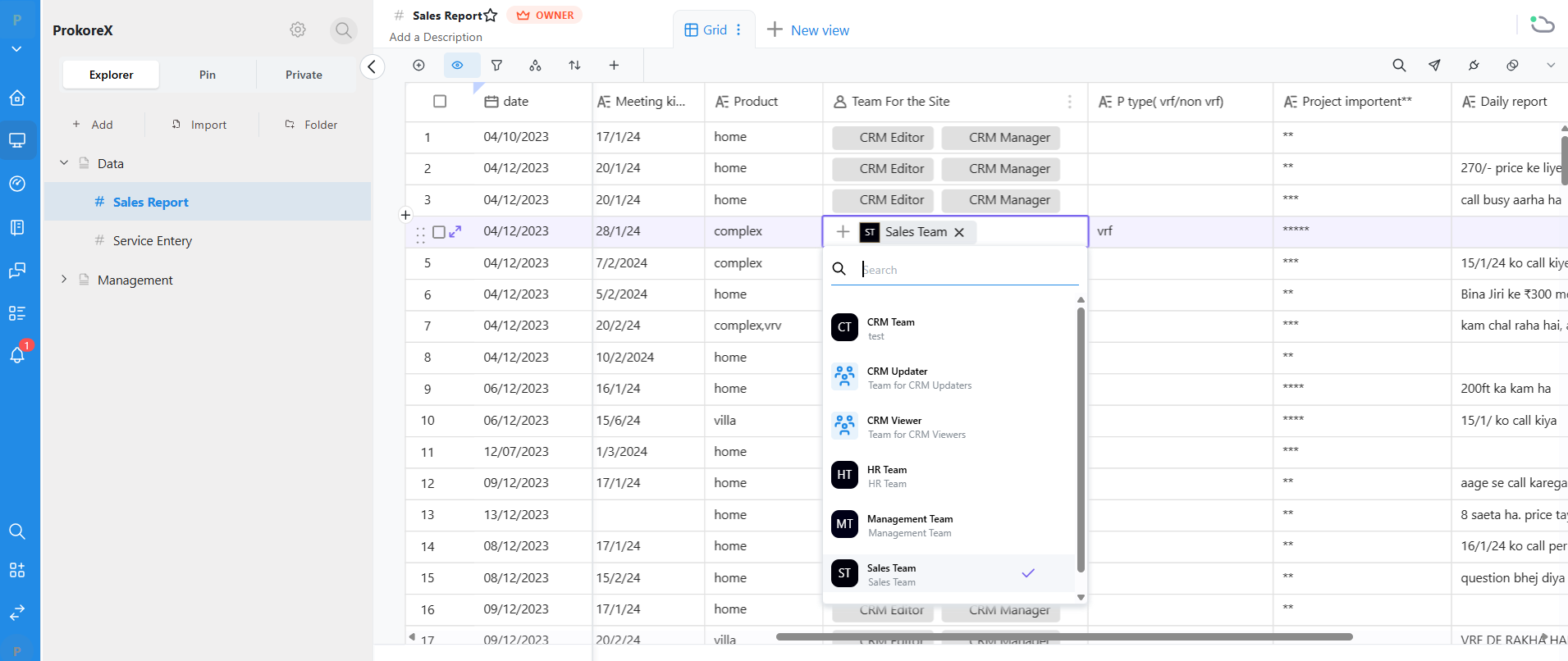 Sales Report Grid View
